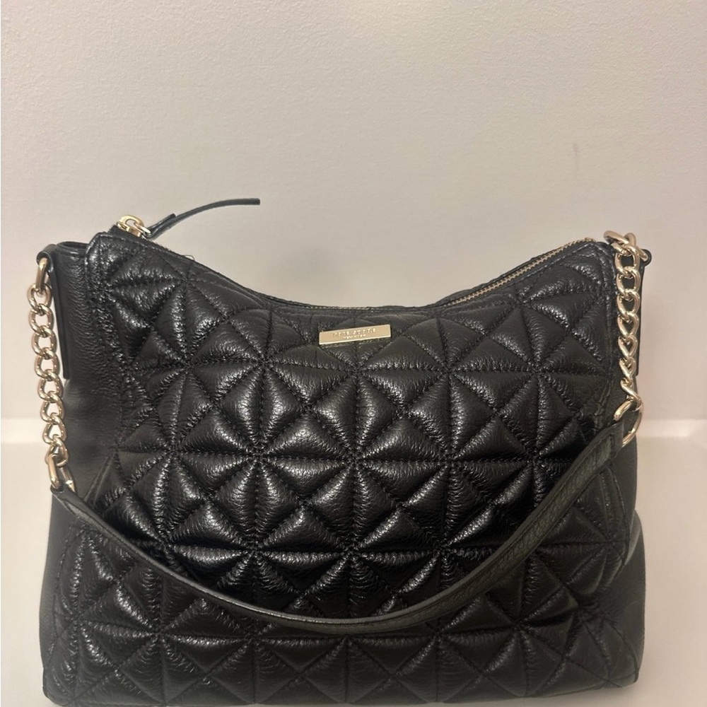 Kate Spade Black Quilted Laptop Bag with Chain Strap
